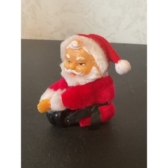Vintage Sitting Santa Claus Figurine Hugger Plush Flocked 1980s - Picture 1 of 5